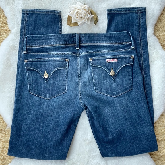 AMAZING SHAPE HUDSON MEDIUM WASH JEANS with buttoned back pockets & logo SZ 29 - Picture 4 of 5